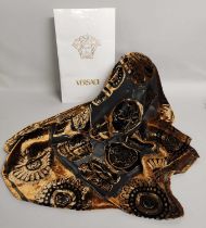 Versace Gold and Black Cut Velvet and Silk Scarf with motifs of decorative boxes to the centre,