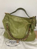 Prada Green Vitello Shine Shoulder Bag, with single shoulder strap mounted with metal strap, gilt-