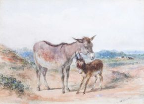 British School (19th century) Donkeys Indistinctly signed, watercolour and gouache, 12.5cm by 17.