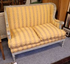 A French Louis Sixteenth Style Painted Carved and Upholstered Sofa, 121cm Both wings with notable
