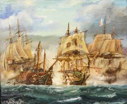Peter Gerald Baker (20th Century) "Trafalgar" Signed, oil on canvas, 34cm by 41.5cm