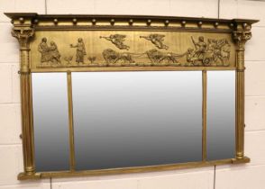 A 19th Century Gilt Framed Inverted Break Front Sectional Overmantel Mirror, 140cm by 88cm