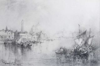 Stephen Frank Wasley (1848-1934) Venetian Lagoon Charcoal, together with three further charcoal