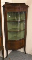 An Edwardian Inlaid Mahogany Serpentine Fronted Corner Display Cabinet, 72cm by 50cm by 150cm In