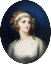 British School (19th century) Portrait of a young beauty Pastel, 34cm dia. (oval)