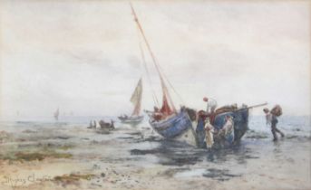 Joseph Hughes Clayton (1870-1930) Unloading the catch Signed, watercolour and gouache, 21cm by 33cm