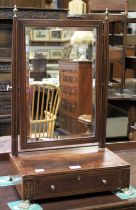 A Victorian Inlaid Mahogany Single Drawer Dressing Table Mirror, with brass mounts and on paw