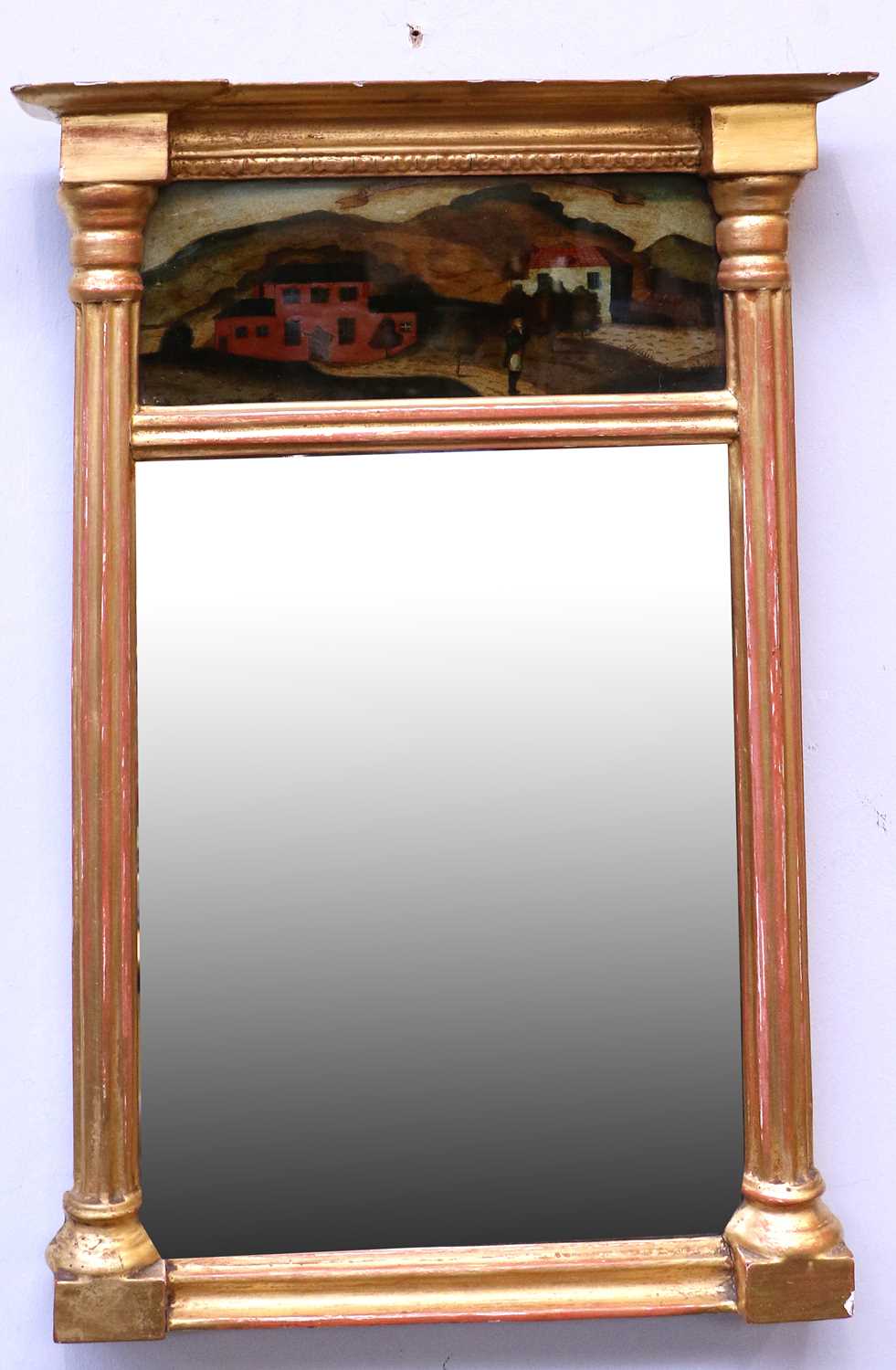 A Regency Style Gilt Framed Inverted Break Front Mirror, with a painted glass panel, 53cm by 34cm; - Image 3 of 3