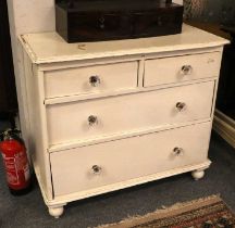 A Victorian Painted Pine Chest, 96cm by 46cm by 87cm, and a aesthetic period part ebonised burr