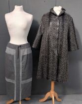 Annette Gortz Grey and Black Astracan Style Wool Mix Coat, with three quarter length sleeves, funnel