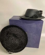 Philip Treacy London Black Straw Occasion Hat in fine black straw with stylish crown 'askew' and