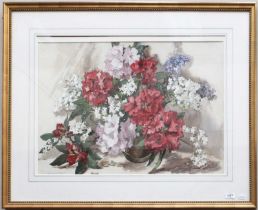 Phyllis Herbert (20th Century) Still life of mixed blooms in a vase Signed, watercolour, 56cm by