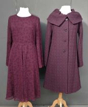 LK Bennett Wool Coat in a textured plum colour with button fastenings, side pockets and shawl