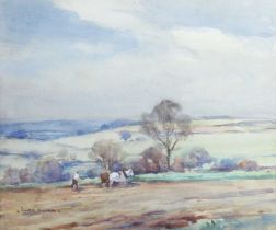 Owen Bowen ROI, PRCamA (1873-1967) Ploughing Scene Signed, watercolour, 31cm by 37cm