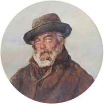 William M Wyllie (fl.1852-1890) Study of an old man smoking a pipe Oil on panel, 9.5cm dia. (tondo)