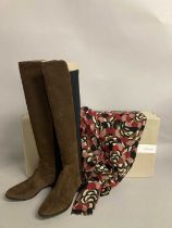 Pair of Clarks 'Caddy Belle' Brown Suede Over the Knee Boots, with black elasticated panel to the