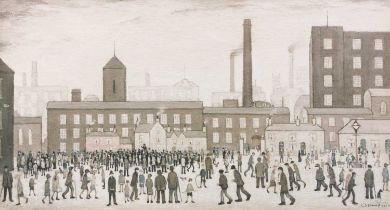 After Laurence Stephen Lowry (1887-1976) "Outside the mills" Print, together with two further prints