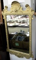 A George II Style Gilt Framed Pier Mirror, with shell and swan neck pediment, 56cm by 100cm