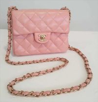 Chanel Circa 2004/5 Small Classic Flap Pink Quilted Handbag, with woven leather chain strap gold