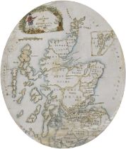 A framed silkwork picture of The New Map of Scotland by Margaret Morrison, dated 1818, framed as