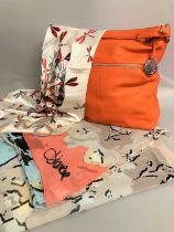 Ilex Orange Pebble Leather Slouch Shoulder Bag, chrome-tone hardware, attached Ilex bag charm (