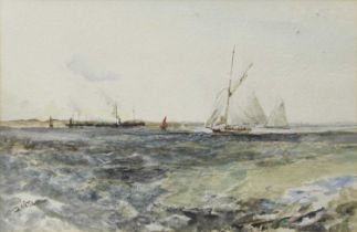 D* Watts (20th century) Steam ship and sailing ships Signed, mixed media, together with a further