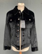 Saint Laurent Black Denim Style Long Sleeve Jacket with tartan wool lining, velvet feel with branded