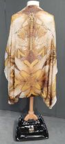 Alexander McQueen Draped Silk Cape/Kimono, with yellow and brown dragonfly print on cream ground,