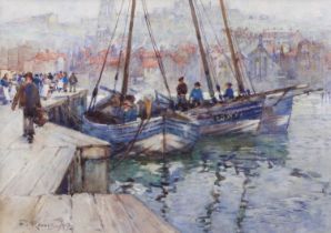 Frank Rousse (fl.1895-1917) Boats before Whitby? Signed and dated (18)99, watercolour, 29.5cm by
