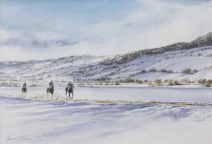 Lynne R Moore (Contemporary) Gallops in the snow Signed, watercolour and gouache, 27cm by 30cm