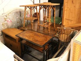A Group of Furniture, comprising a pine farmhouse kitchen table, 107cm by 105cm by 70cm, three