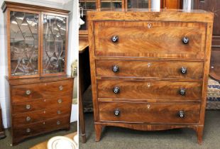 A George IV Mahogany Secretaire Chest, circa 1820, with a deep drawer enclosing satinwood veneered