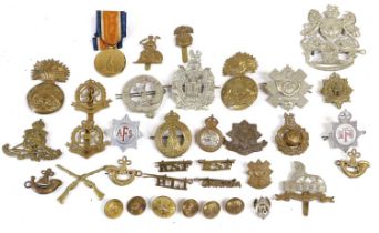 A Small Quantity of Cap Badges and Militaria, including a Victorian white metal Home Service