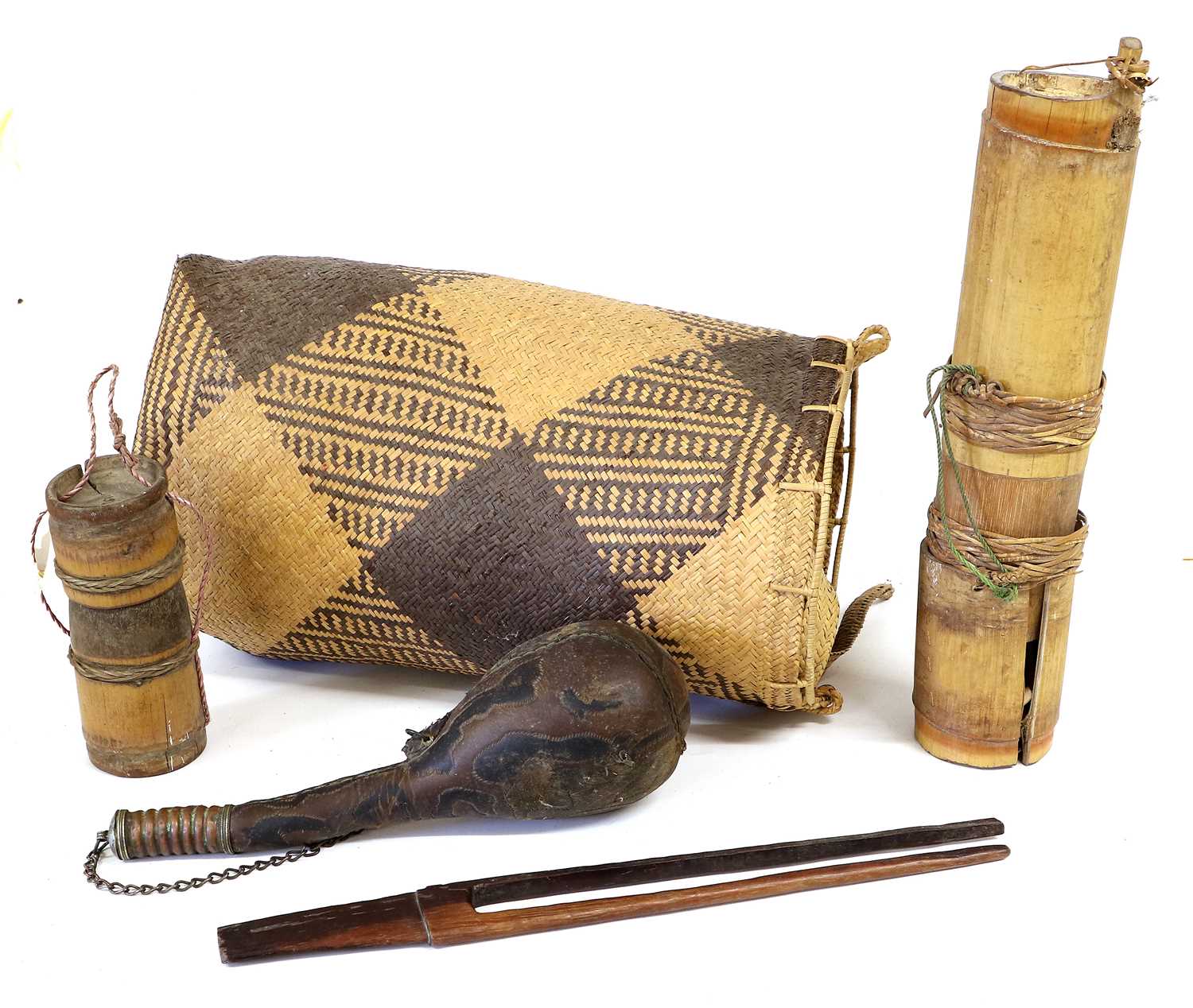 An Indonesian Sumpitan (Blowpipe), the bored-out wood haft set with a spearhead bound with wicker, - Image 11 of 13