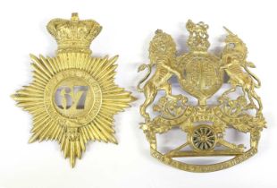 A Victorian Gilded Metal Shako Plate to the 67th (South Hampshire) Regiment of Foot, with QV crown