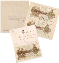 Douglas Haig, George Clemenceau and David Beatty Interest :- Three £1 Treasury Banknotes, one signed