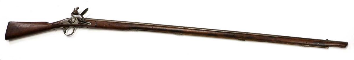 A 19th Century Indian Sepoy Flintlock Musket, the 130cm two stage steel barrel with London proof