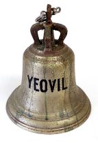 A First World War Ship's Crown Top Brass Bell to HMS Yeovil, with black highlighted name and broad