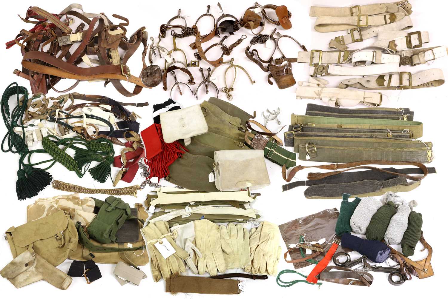 A Quantity of British Uniform Accessories, including Sam Browne belts, sword slings, leather straps,