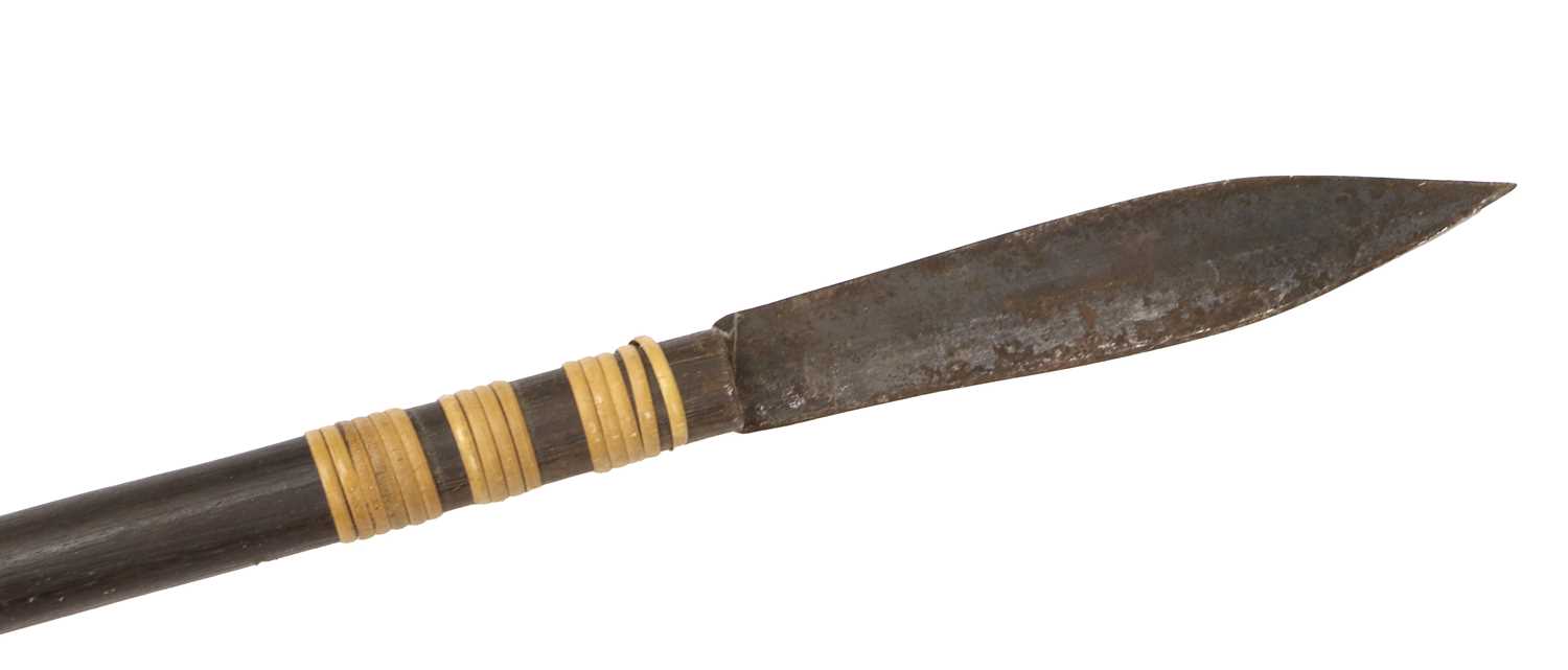 An Indonesian Sumpitan (Blowpipe), the bored-out wood haft set with a spearhead bound with wicker, - Image 13 of 13
