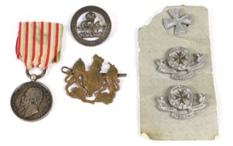 Militaria, comprising a silver Medal for the Independance and Unification of Italy, 1859-1865,