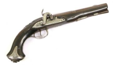 An Early 19th Century Continental Percussion Travelling Pistol, the 19cm browned twist steel two