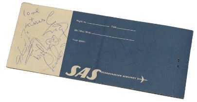 Bay City Rollers A Set Of Autographs On An Airline Ticket
