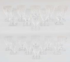 Eighteen William Yeoward, Square Based Drinking Glasses in the Caroline pattern 13cm high/9