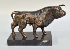 A Bronzed Bull, on marble base, 18cm high
