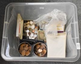 Large Collection of Mixed Coins; comprising; a quantity of silver coinage (approx. 60g of pre-20 and