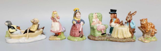 Royal Doulton "Alice in Wonderland" Figures, comprising: 'The Cheshire Cat', LC003 and 'Alice',