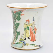 A Chinese famille verte brush pot, bearing...