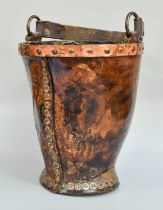 A 19th Century Copper Mounted Leather Fire Bucket Size (not including handle) - 30.5cm. Size