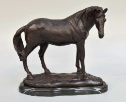 A Bronzed Horse, on marble base, 23cm high